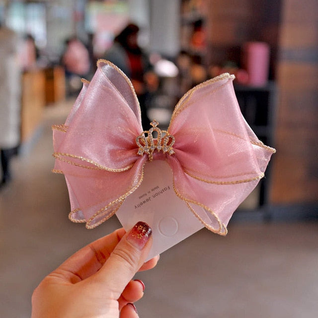 BalleenShiny Baby Girls Bowknot Crown Headband Lace Elastic Princess Hair Band Fashion New Style Children Kids Hair Accessories
