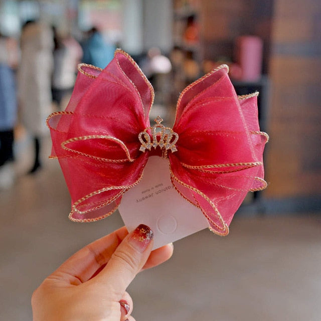 BalleenShiny Baby Girls Bowknot Crown Headband Lace Elastic Princess Hair Band Fashion New Style Children Kids Hair Accessories