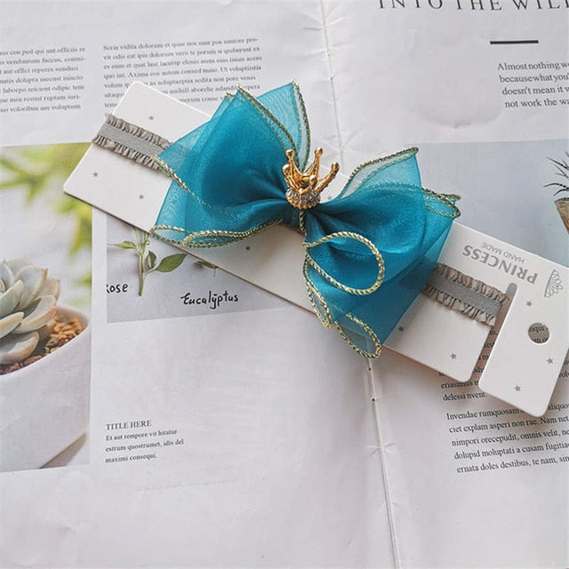 BalleenShiny Baby Girls Bowknot Crown Headband Lace Elastic Princess Hair Band Fashion New Style Children Kids Hair Accessories
