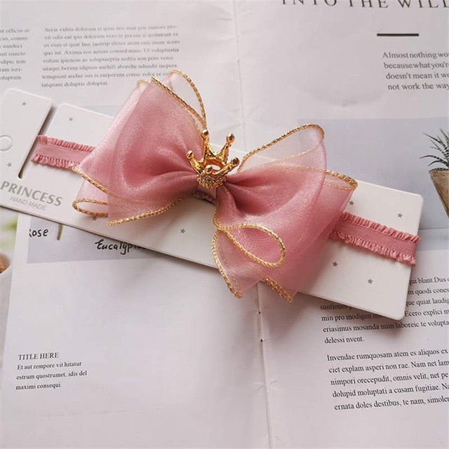 BalleenShiny Baby Girls Bowknot Crown Headband Lace Elastic Princess Hair Band Fashion New Style Children Kids Hair Accessories