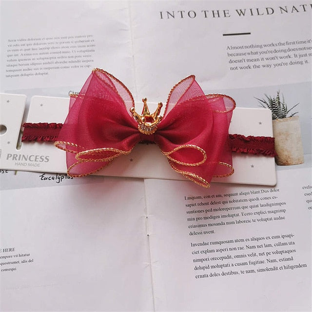 BalleenShiny Baby Girls Bowknot Crown Headband Lace Elastic Princess Hair Band Fashion New Style Children Kids Hair Accessories