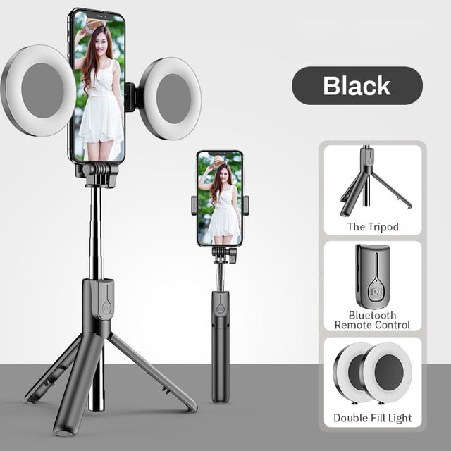 4in1 Wireless bluetooth Selfie Stick LED Ring light Extendable Handheld Monopod Live Tripod for iPhone X 8 Android smartphone