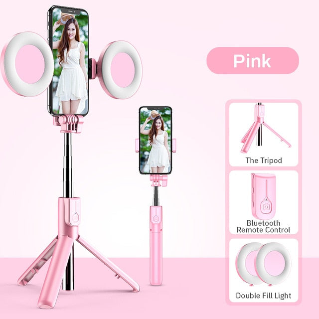4in1 Wireless bluetooth Selfie Stick LED Ring light Extendable Handheld Monopod Live Tripod for iPhone X 8 Android smartphone
