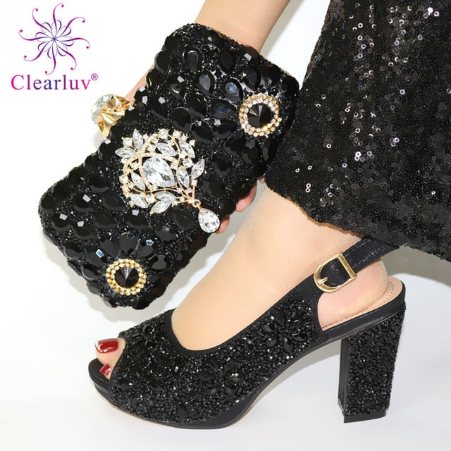 Italian Shoes with Matching Bags 2020 Shoe and Bag Set for Party In Women Nigerian Women Party Pumps with Purse Women High Heels