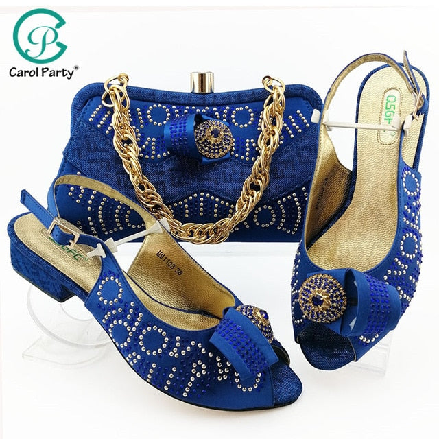 Green Color African Shoes And Bag Matching Set With Stones Shoes Women Italian design Shoes And Bag Set For Party Wedding