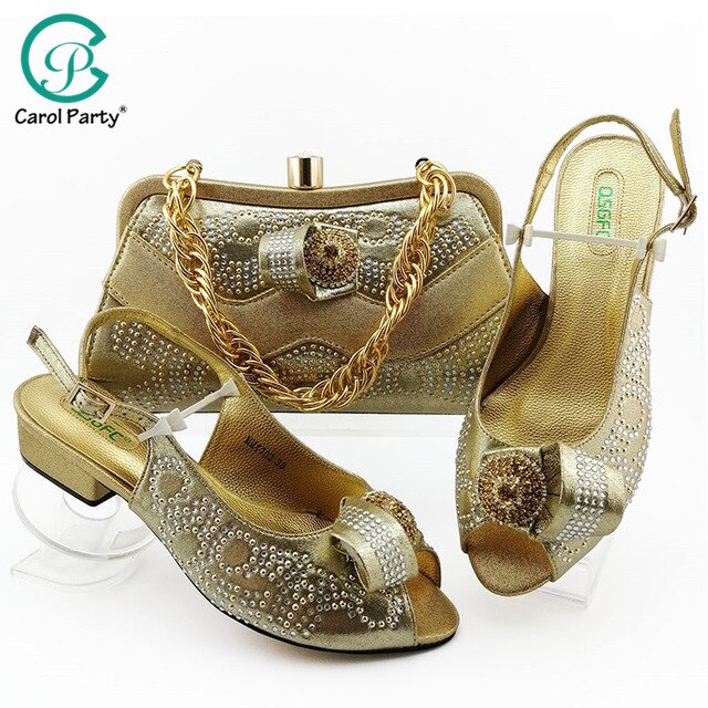 Green Color African Shoes And Bag Matching Set With Stones Shoes Women Italian design Shoes And Bag Set For Party Wedding