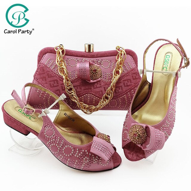 Green Color African Shoes And Bag Matching Set With Stones Shoes Women Italian design Shoes And Bag Set For Party Wedding