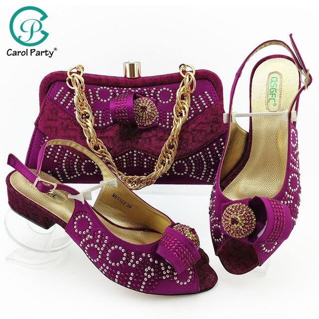 Green Color African Shoes And Bag Matching Set With Stones Shoes Women Italian design Shoes And Bag Set For Party Wedding