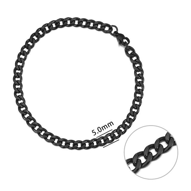 Jiayiqi 5-11 mm Men Chain Bracelet Stainless Steel Curb Cuban Link Chain Bangle for Male Women Hiphop Trendy Wrist Jewelry Gift