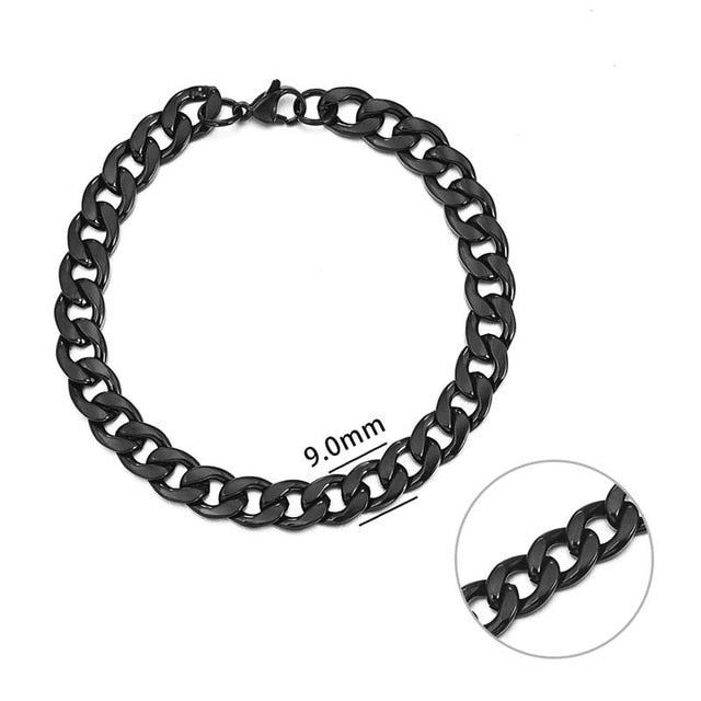 Jiayiqi 5-11 mm Men Chain Bracelet Stainless Steel Curb Cuban Link Chain Bangle for Male Women Hiphop Trendy Wrist Jewelry Gift