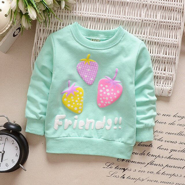 2019 New Autumn Baby Girls Sweatshirts Winter Spring Children Hoodies Cotton Strawberry Long Sleeve Sweater Kids T-shirt Clothes