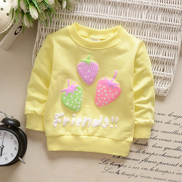 2019 New Autumn Baby Girls Sweatshirts Winter Spring Children Hoodies Cotton Strawberry Long Sleeve Sweater Kids T-shirt Clothes