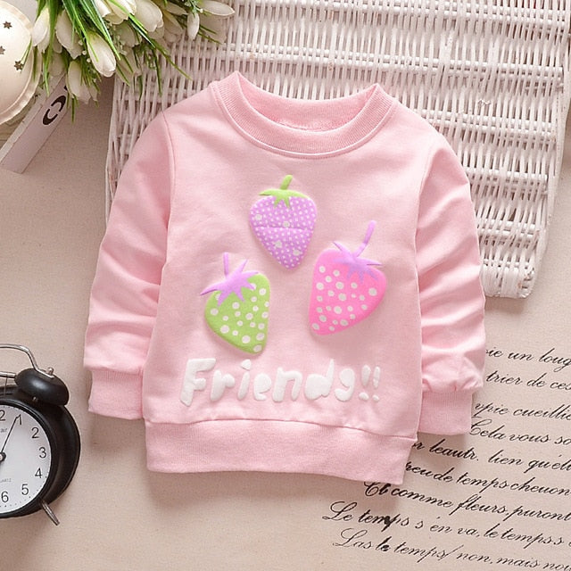 2019 New Autumn Baby Girls Sweatshirts Winter Spring Children Hoodies Cotton Strawberry Long Sleeve Sweater Kids T-shirt Clothes