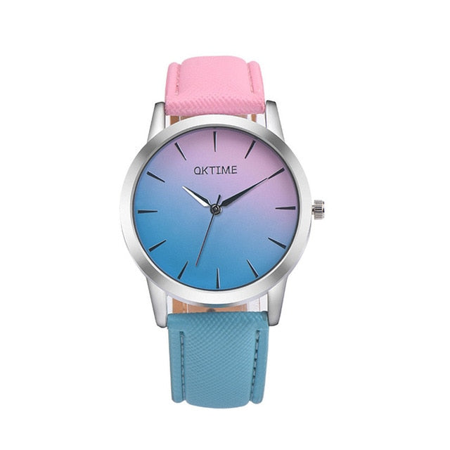 Women watch Gradient color Colorful Retro Rainbow Design Leather Band Analog Alloy Quartz Wrist Watch Bracelet watch Gift YE1