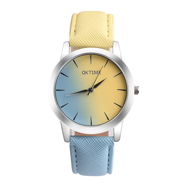 Women watch Gradient color Colorful Retro Rainbow Design Leather Band Analog Alloy Quartz Wrist Watch Bracelet watch Gift YE1