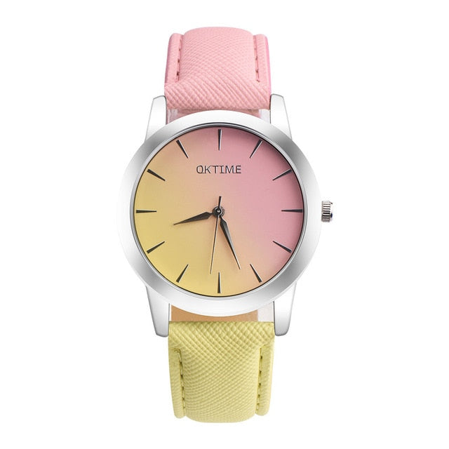 Women watch Gradient color Colorful Retro Rainbow Design Leather Band Analog Alloy Quartz Wrist Watch Bracelet watch Gift YE1