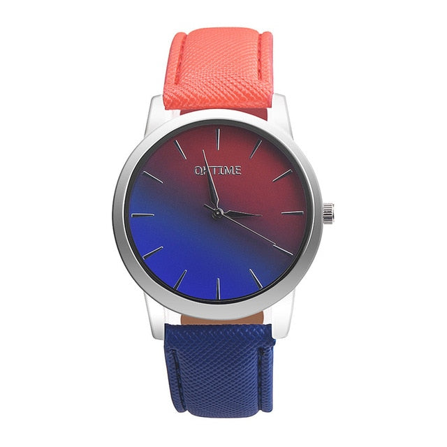 Women watch Gradient color Colorful Retro Rainbow Design Leather Band Analog Alloy Quartz Wrist Watch Bracelet watch Gift YE1