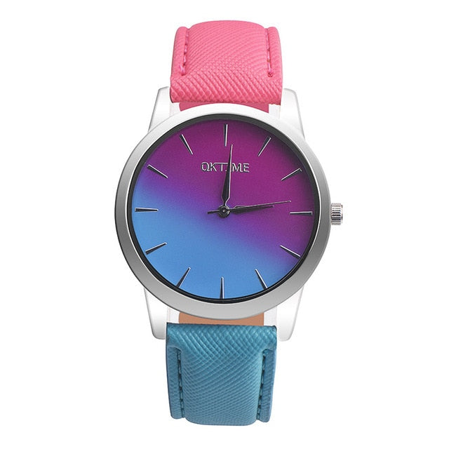 Women watch Gradient color Colorful Retro Rainbow Design Leather Band Analog Alloy Quartz Wrist Watch Bracelet watch Gift YE1