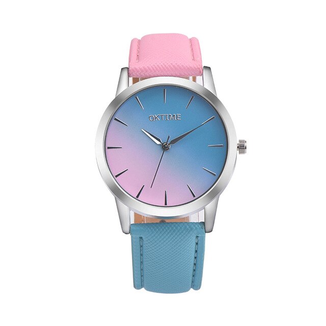 Women watch Gradient color Colorful Retro Rainbow Design Leather Band Analog Alloy Quartz Wrist Watch Bracelet watch Gift YE1
