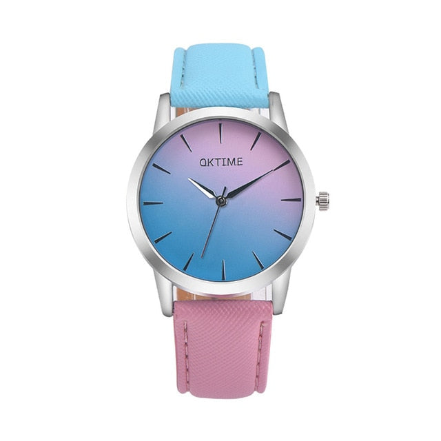 Women watch Gradient color Colorful Retro Rainbow Design Leather Band Analog Alloy Quartz Wrist Watch Bracelet watch Gift YE1