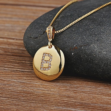 Top Quality Women Girls Initial Letter Necklace Gold 26 Letters Charm Necklaces Pendants Copper CZ Jewelry Personal Necklace