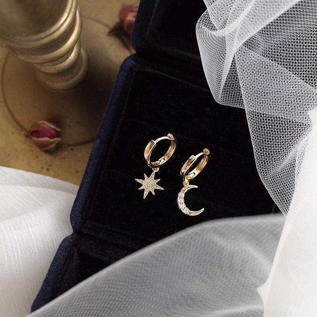 Dominated new 2019 contracted asymmetric crystal Star fashion Drop earrings Delicate joker Moon style Women earrings Jewelry