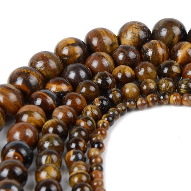 Chanfar 4 6 8 10 12mm Natural Stone Beads Black Lava Tiger Eye Bulk Loose Stone Beads For DIY Making Bracelet Necklace Jewelry
