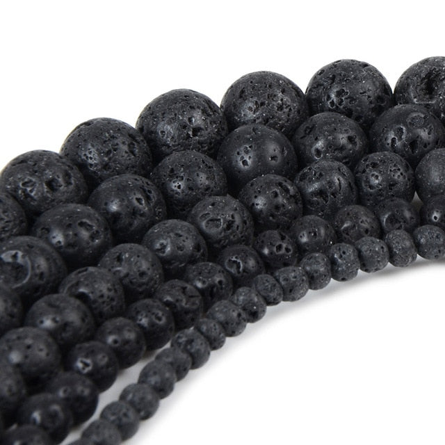Chanfar 4 6 8 10 12mm Natural Stone Beads Black Lava Tiger Eye Bulk Loose Stone Beads For DIY Making Bracelet Necklace Jewelry