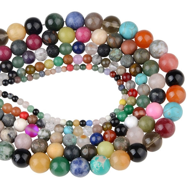 Chanfar 4 6 8 10 12mm Natural Stone Beads Black Lava Tiger Eye Bulk Loose Stone Beads For DIY Making Bracelet Necklace Jewelry