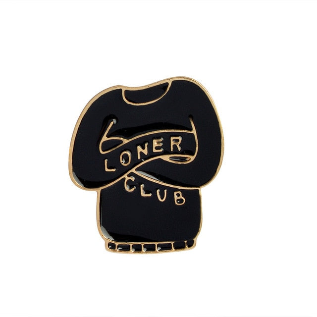 Introvert Loner Loser Club Enamel Pins Autism Badges Custom Cat Brooches Bag Clothes Lapel Pin Punk Black White Jewelry Gift