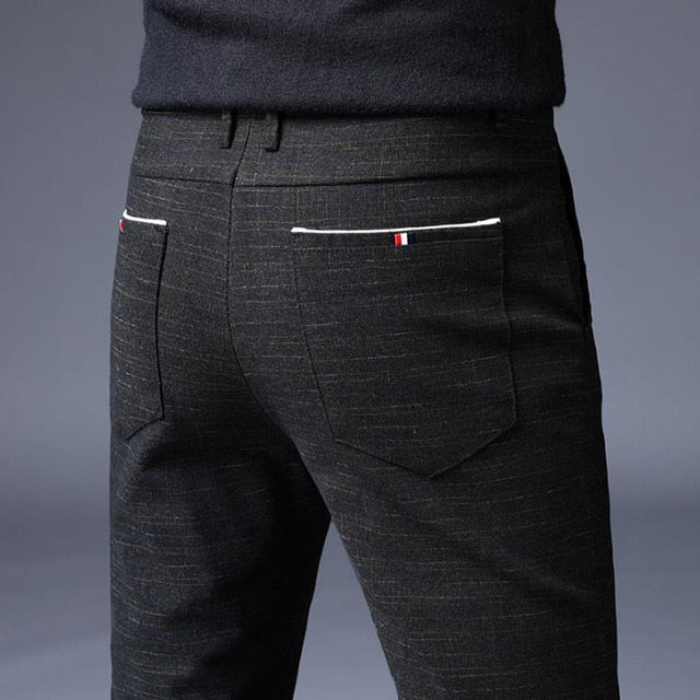2020 Men's Stretch Stripe Casual Pants Mens Four Seasons High Quality Business Trousers Men's Straight Harem Pants