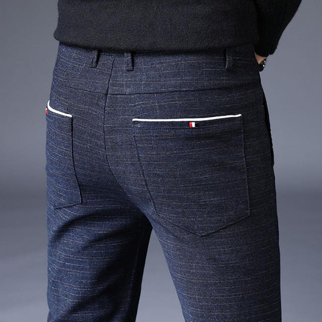 2020 Men's Stretch Stripe Casual Pants Mens Four Seasons High Quality Business Trousers Men's Straight Harem Pants