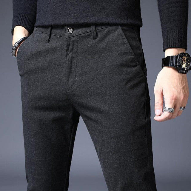 2020 Men's Stretch Stripe Casual Pants Mens Four Seasons High Quality Business Trousers Men's Straight Harem Pants