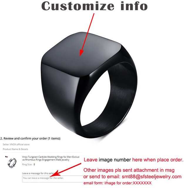Vnox 18mm Chunky Signet Ring for Men Black Stainless Steel Engraved Royal Initialen Latter Initial Stamp Ring Custom Jewelry