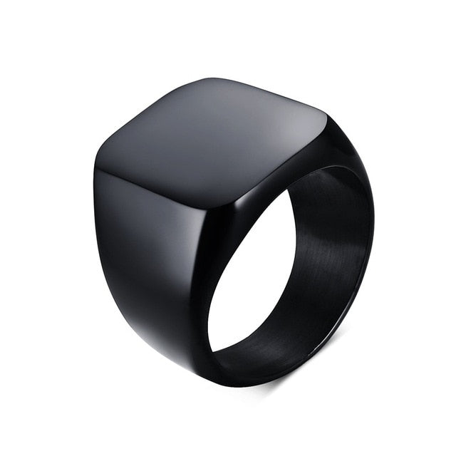 Vnox 18mm Chunky Signet Ring for Men Black Stainless Steel Engraved Royal Initialen Latter Initial Stamp Ring Custom Jewelry