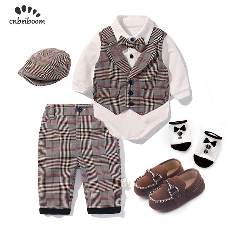 Toddler Boys Clothing Set 2020 Spring Baby cotton plaid Children Kid Clothes Suits 5pcs birthday Party Costume 1 2 3 Year Gift