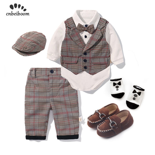 Toddler Boys Clothing Set 2020 Spring Baby cotton plaid Children Kid Clothes Suits 5pcs birthday Party Costume 1 2 3 Year Gift
