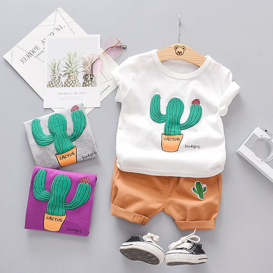Boys Summer Clothing Toddler Boy 2020 Short Clothes Cactus O-neck T-shirt + Shorts Sets Baby Kids Clothes 1-4 Years