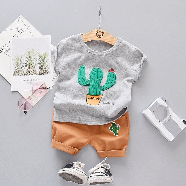 Boys Summer Clothing Toddler Boy 2020 Short Clothes Cactus O-neck T-shirt + Shorts Sets Baby Kids Clothes 1-4 Years