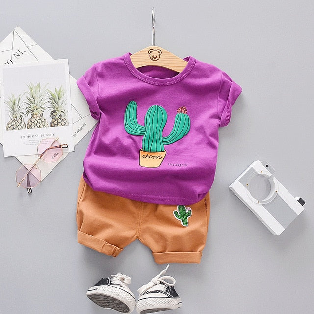 Boys Summer Clothing Toddler Boy 2020 Short Clothes Cactus O-neck T-shirt + Shorts Sets Baby Kids Clothes 1-4 Years