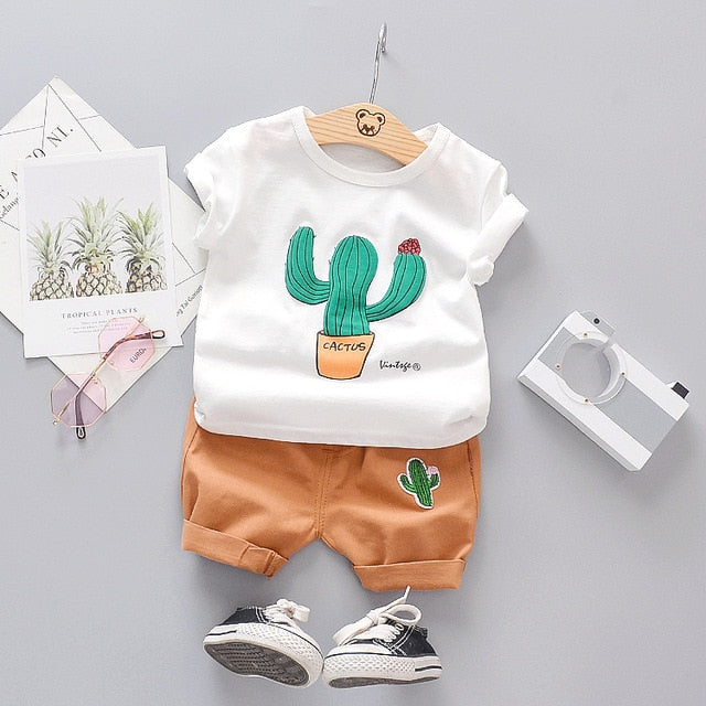 Boys Summer Clothing Toddler Boy 2020 Short Clothes Cactus O-neck T-shirt + Shorts Sets Baby Kids Clothes 1-4 Years
