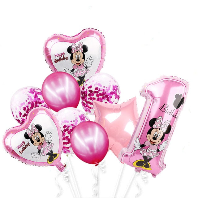 Minnie mouse foil balloons mickey 1st birthday party decorations kids ballon number 1 globos baby shower confetti latex ball toy