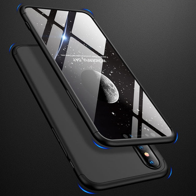3 In 1 Full Body Protective Armor Case + Tempered Glass Screen Protector Anit Shock Hard Cover For iPhone 7 8 Plus X XR XS Max