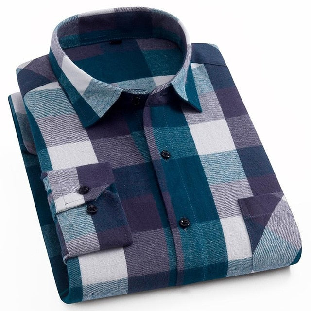 Flannel Plaid Shirt Men Cotton 2019 Spring Autumn New Male Casual Long Sleeve Shirt Plus size High Quality Warm Man Clothes