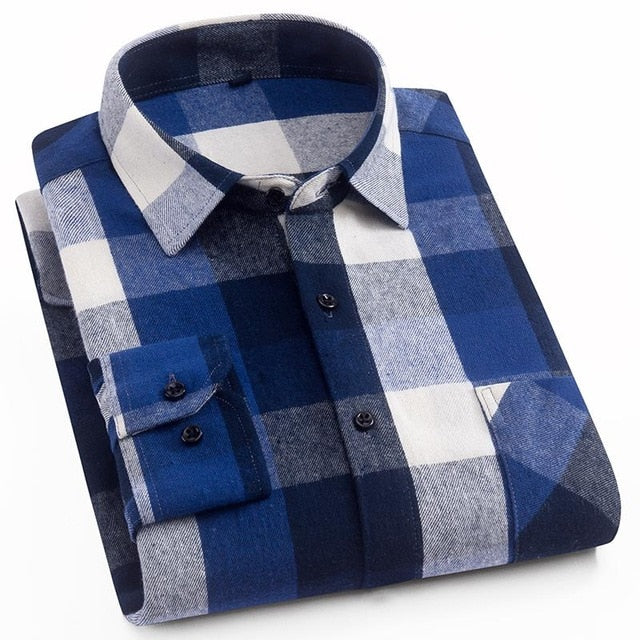 Flannel Plaid Shirt Men Cotton 2019 Spring Autumn New Male Casual Long Sleeve Shirt Plus size High Quality Warm Man Clothes