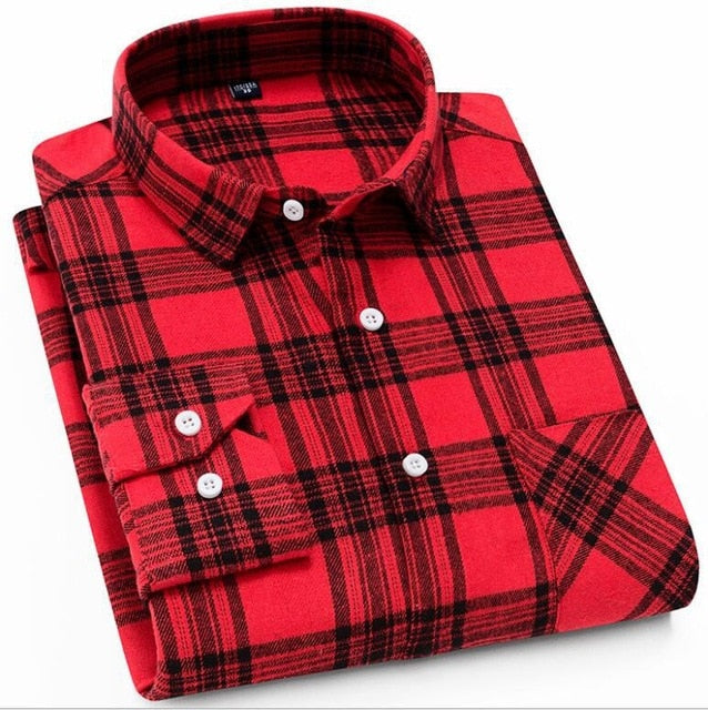 Flannel Plaid Shirt Men Cotton 2019 Spring Autumn New Male Casual Long Sleeve Shirt Plus size High Quality Warm Man Clothes