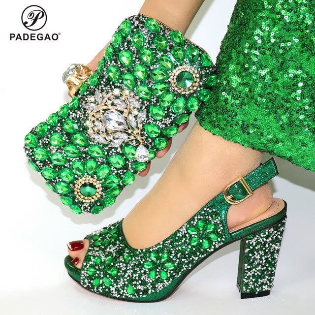 2020 Leisure Style Super High Heels Italian Shoes with Matching Bag for Woman African Shoes and Bag Set in Gold Color