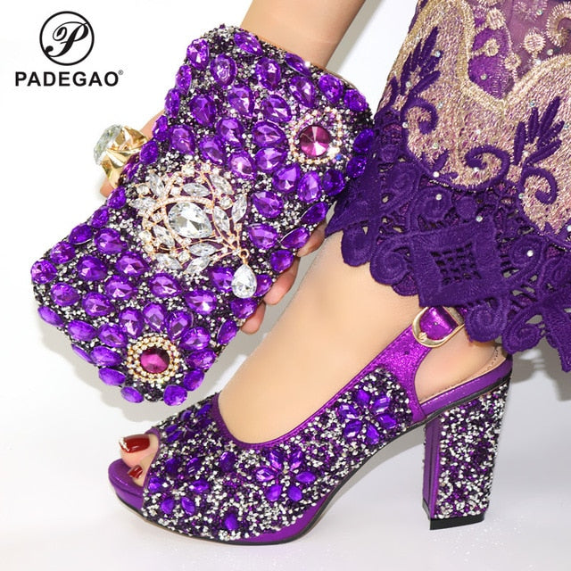 2020 Leisure Style Super High Heels Italian Shoes with Matching Bag for Woman African Shoes and Bag Set in Gold Color