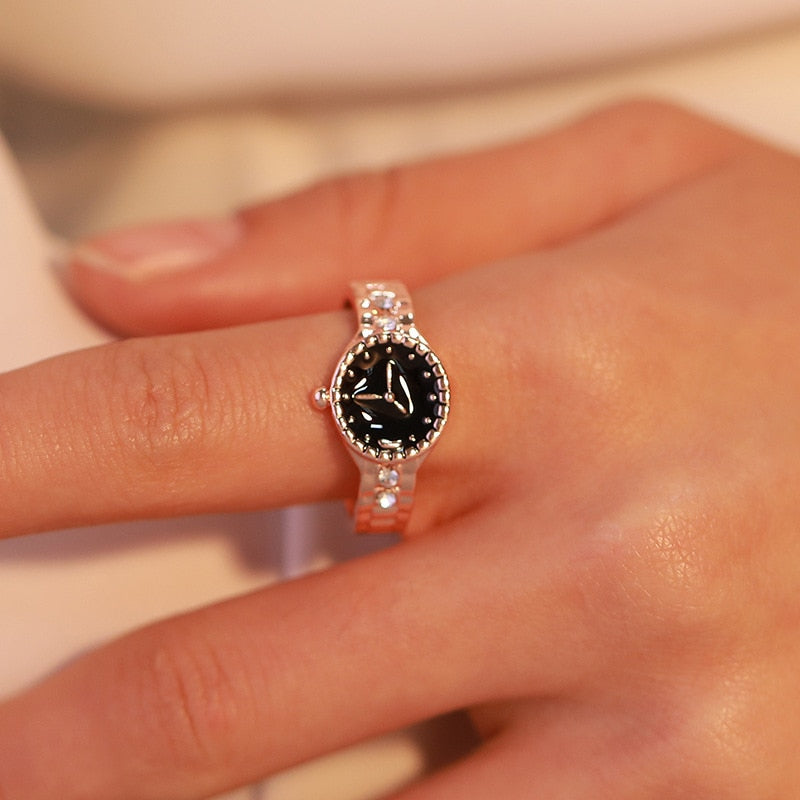 New Creative Minimalist Gold Silver Color Ring Watch Crystal Femme Rings Christmas Gift For Women Girl Jewelry Finger Rings
