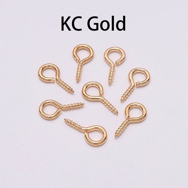 200pcs Small Tiny Mini Eye Pins Eyepins Hooks Eyelets Screw Threaded Gold Clasps Hooks Jewelry Findings For Making DIY